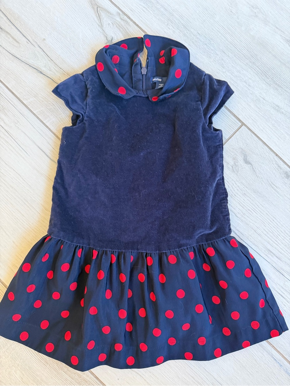 GAP Navy Dress with Red Polka Dot Skirt and Collar